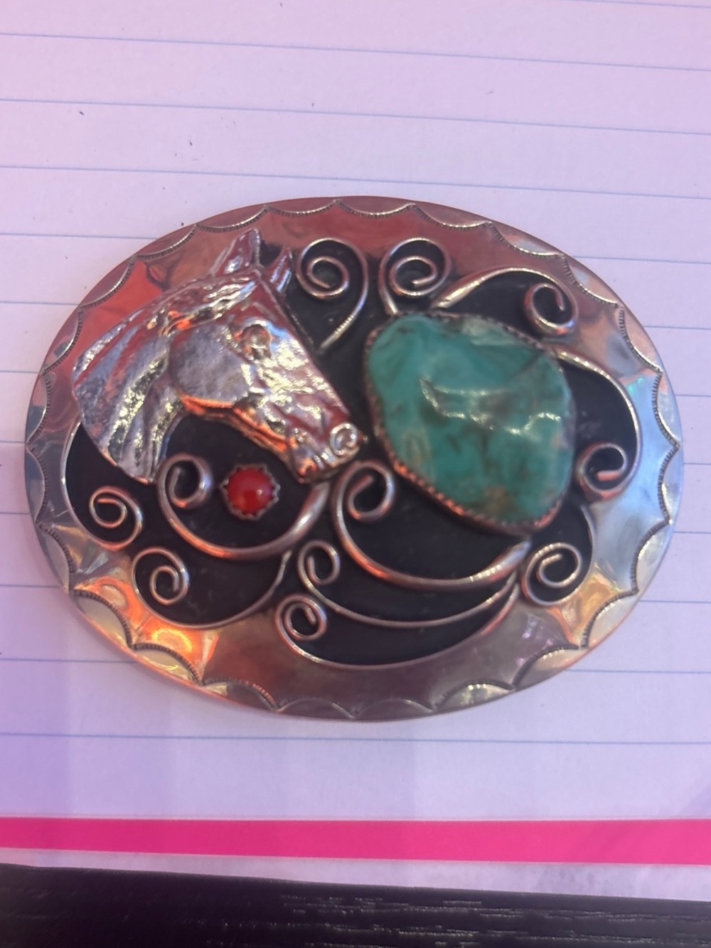 Turquoise Horse Head Statement Belt Buckle - Silver Tone